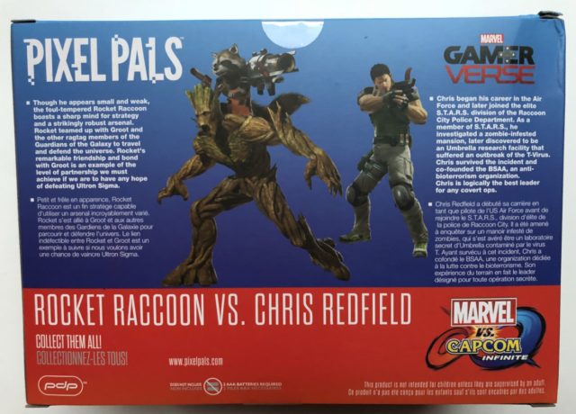 Back of Box Pixel Pals Rocket Raccoon vs. Chris Redfield