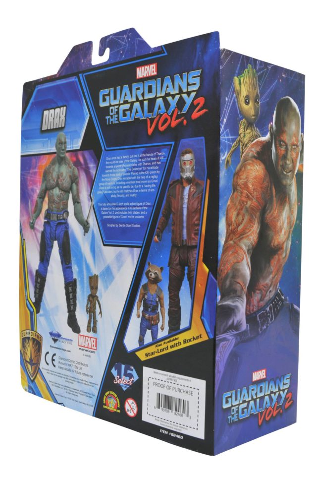 Box Back Marvel Select Drax Movie Figure with Groot