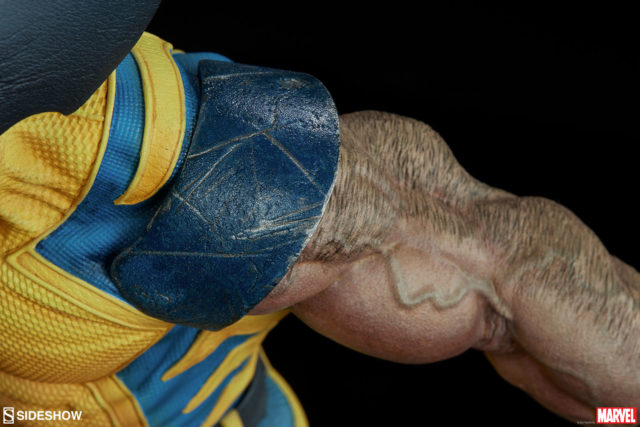 Close-Up of Yellow Costume Wolverine Sideshow Premium Format Figure Detailing