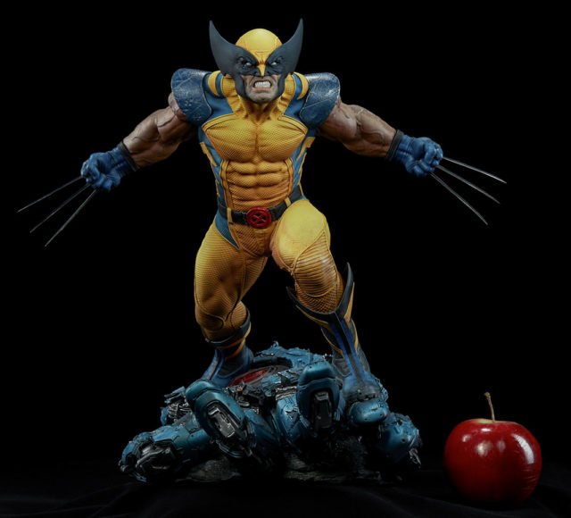 Sideshow Yellow Wolverine Premium Format Figure Size Scale Comparison Photo with Apple