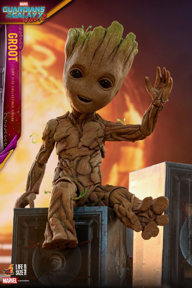 Life Size Baby Groot Hot Toys Figure on Boombox