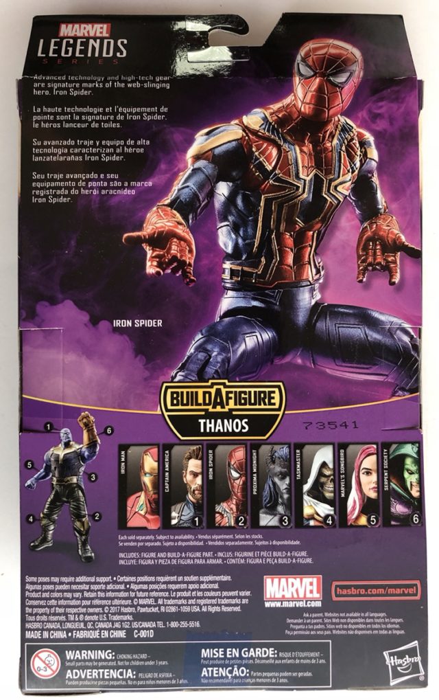 Back of Marvel Legends Iron Spider Box