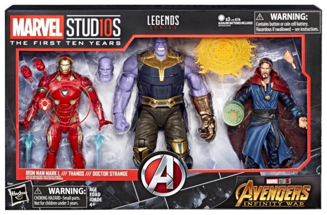Marvel Legends 10 Years 3 Pack Thanos Doctor Strange Iron Man Set Packaged
