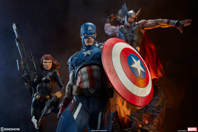 Thor Breaker of Brimstone Premium Format Figure with Captain America and Black Widow Statues