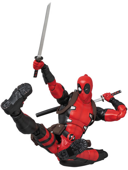 MAFEX Deadpool Action Figure Jumping Into Action