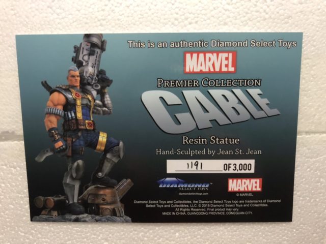 Diamond Select Cable Authenticity Card Premier Collection