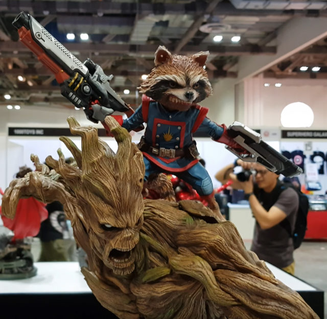 Close-Up of XM Studios Rocket Raccoon and Groot Statue