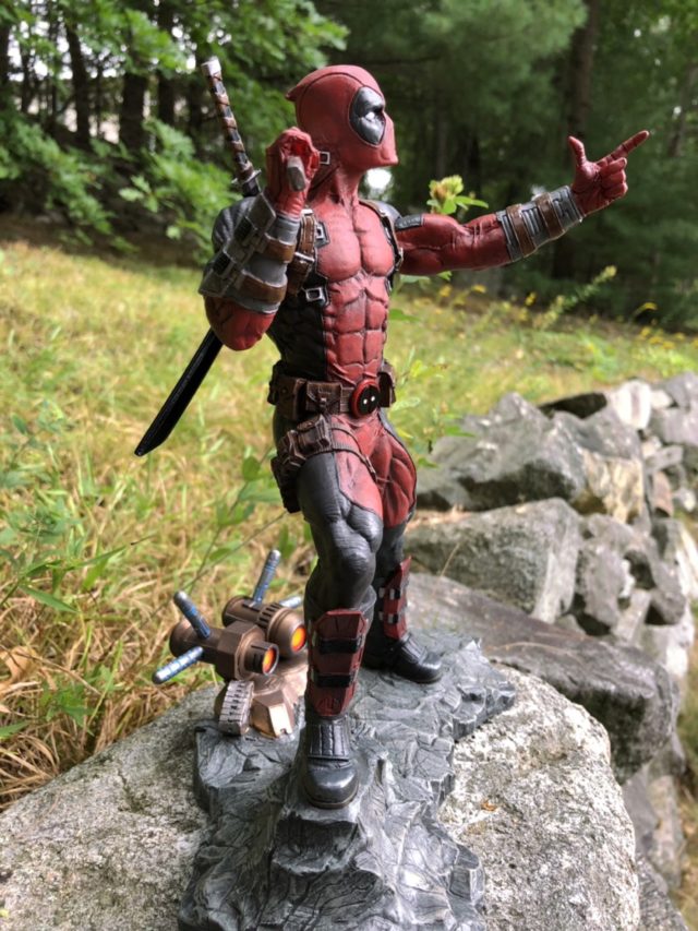 Side View of Premier Collection Resin Deadpool Statue