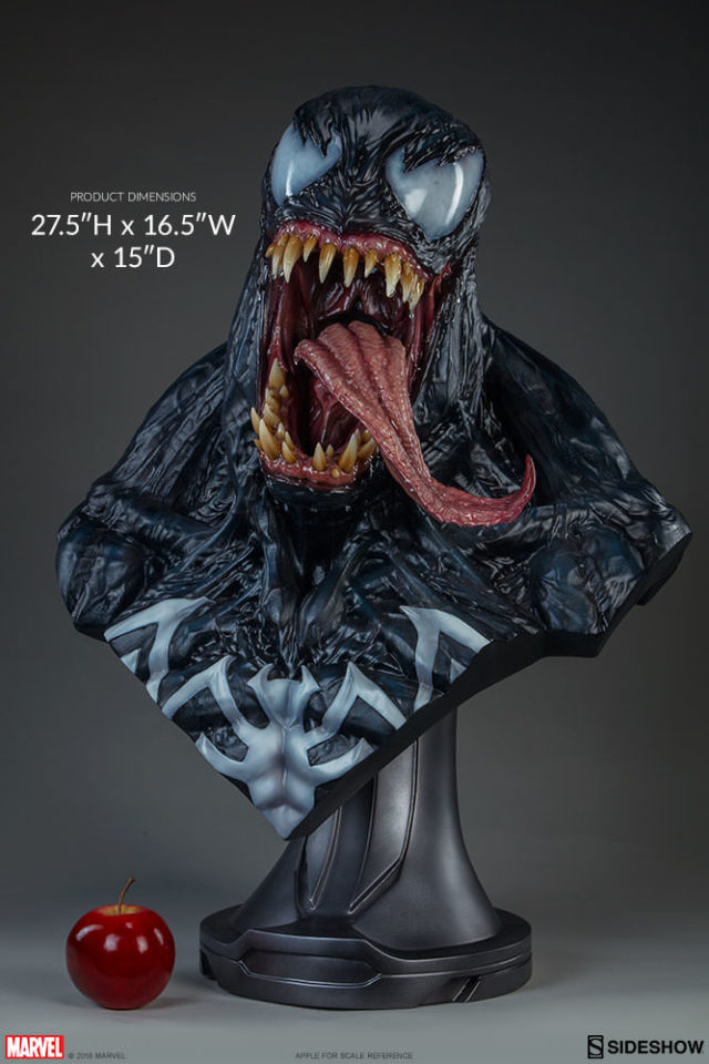 Venom Life Size Bust Sideshow Collectibles Scale Photo Comparison with Apple