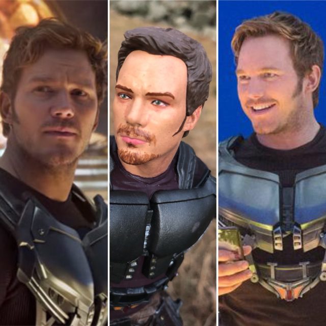 Comparison of Chris Pratt Marvel Gallery Head and Screenshots of Actor