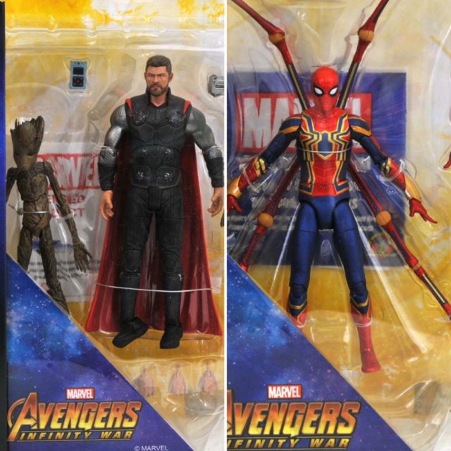 Marvel Select Infinity War Iron Spider Thor Groot Figures Packaged