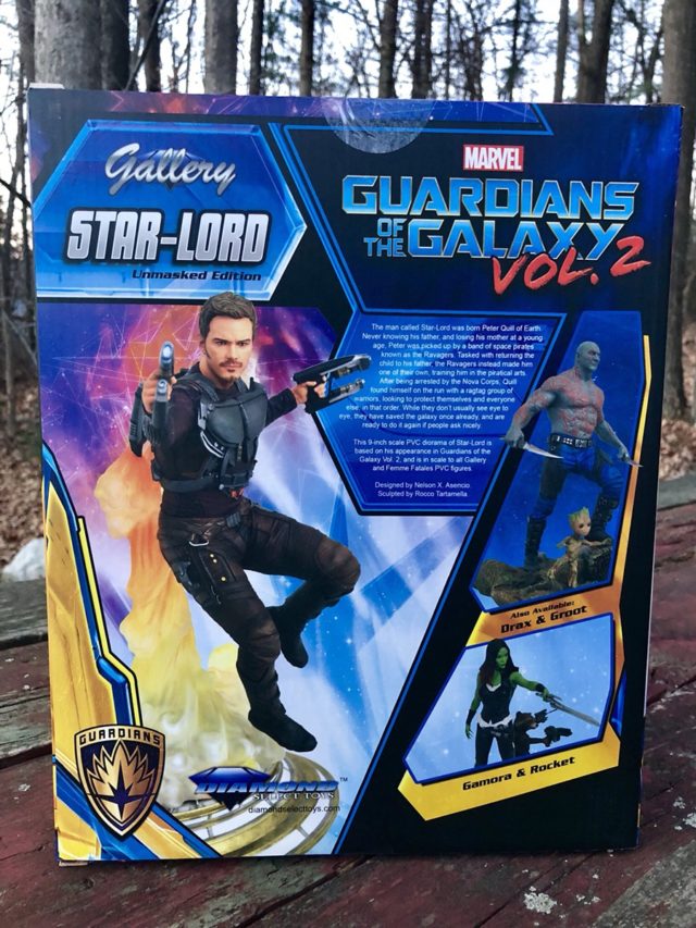 Box Back Marvel Gallery Unmasked Star-Lord Statue DST
