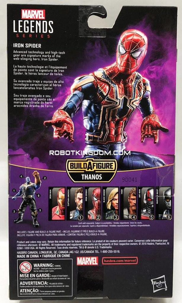 Back of Box Iron Spider Best of Marvel Legends 2019 Figure Thanos Series