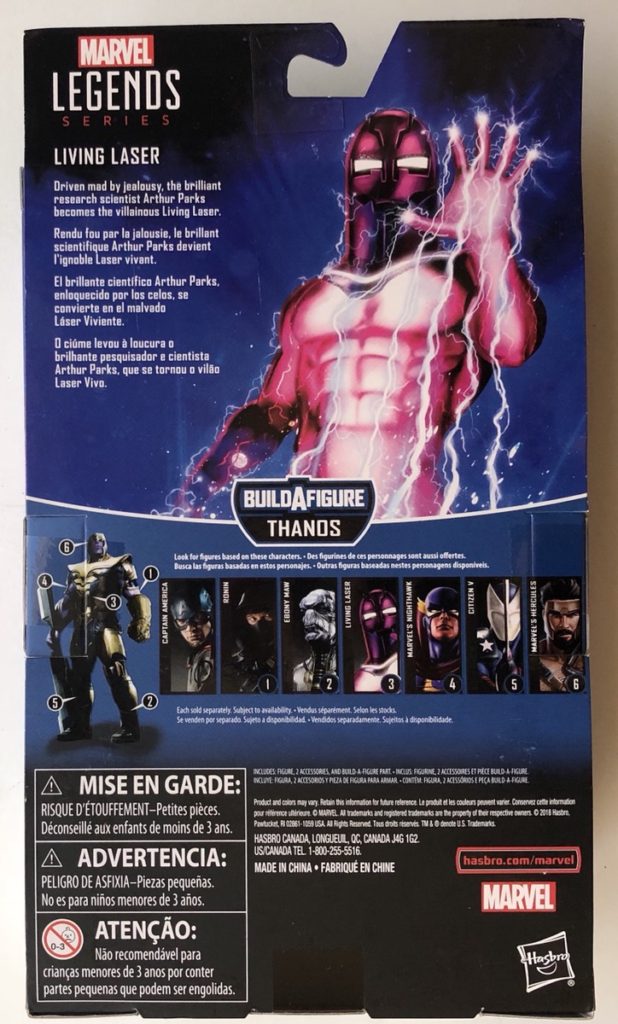 Back of Box Avengers Legends Living Laser Figure