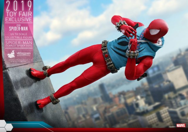 Hot Toys PS4 Spider-Man Scarlet Spider Figure Stuck to Wall