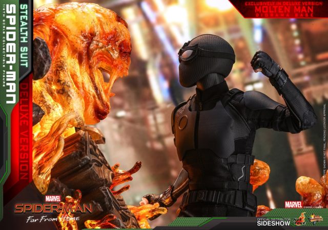 Hot Toys Stealth Suit Spider-Man Figure vs Molten Man
