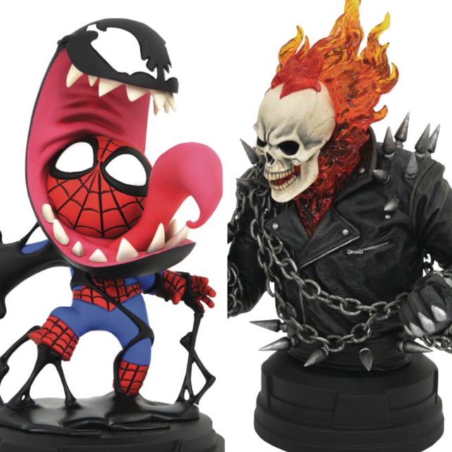 Marvel Animated Spider-Man Venom Statue and Ghost Rider Bust