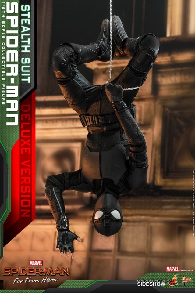 Stealth Suit Spider-Man Hot Toys Figure Hanging Upside Down