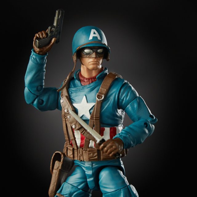 Close-Up of Marvel Legends WWII Captain America Action Figure with Pistol Gun