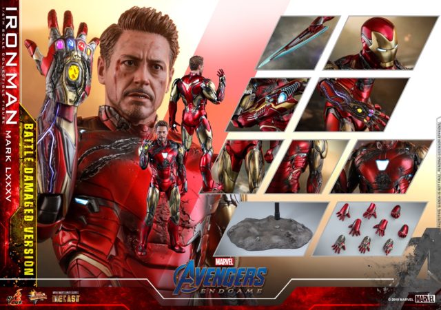 Hot Toys Endgame Battle Damaged Iron Man Figure and Accessories