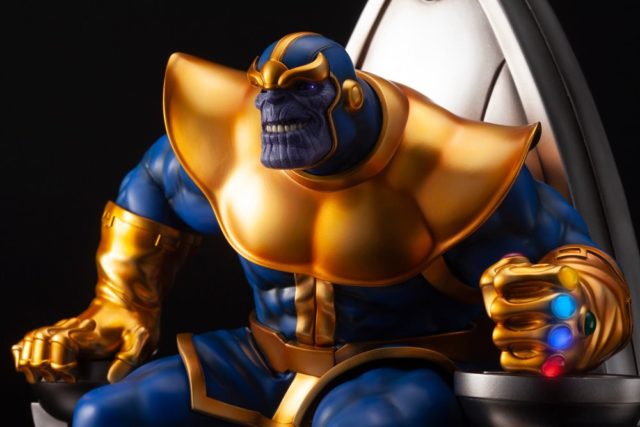 Close-Up of Koto Fine Arts Statue Thanos on Throne with LED Infinity Gauntlet