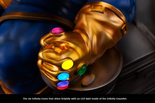 Light Up Infinity Gauntlet on Thanos on Throne Fine Art Statue