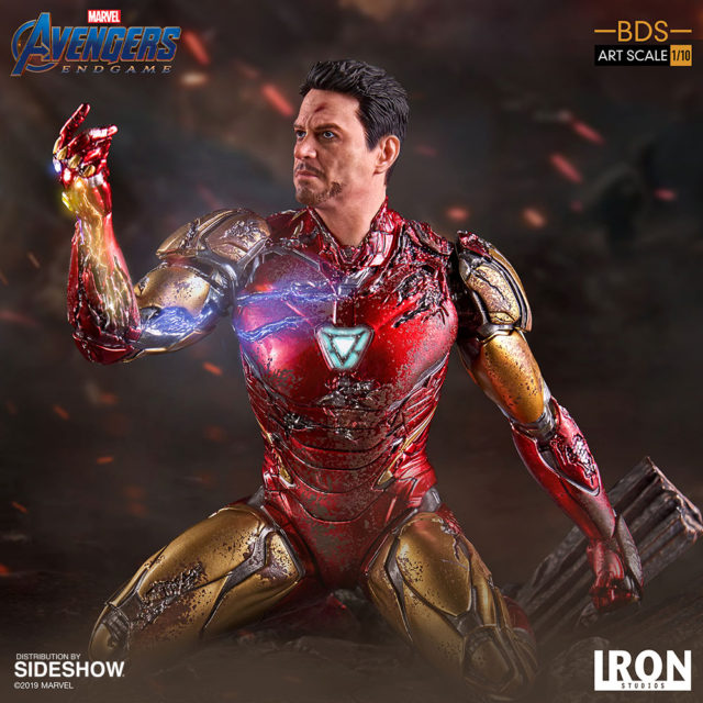 Side View of Endgame Iron Man Snap Statue by Iron Studios 6 Inch