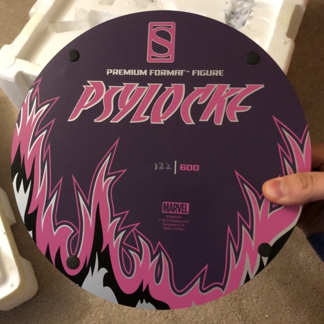 Bottom of Sideshow Collectibles Psylocke PF Figure Base