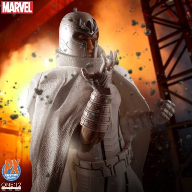 Close-Up of Mezco ONE 12 Collective Magneto White Exclusive Variant