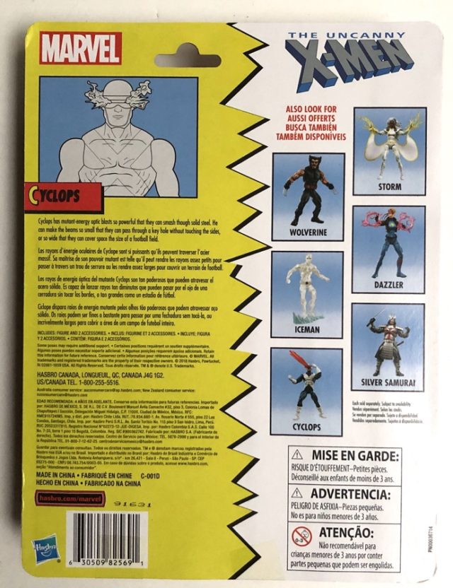 Back of Cardback Marvel Legends Retro Cyclops Figure