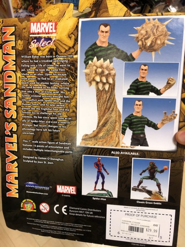 Cardback Marvel Select Sandman Back of Box