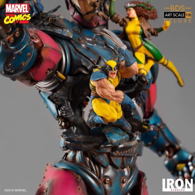 Iron Studios Wolverine Statue Slashing Through Sentinel