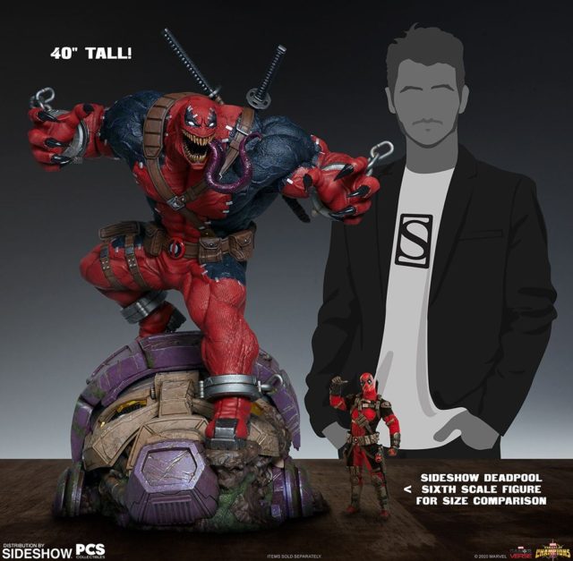 Size Comparison of Venompool PCS Statue and Sideshow Deadpool 12 Inch Figure