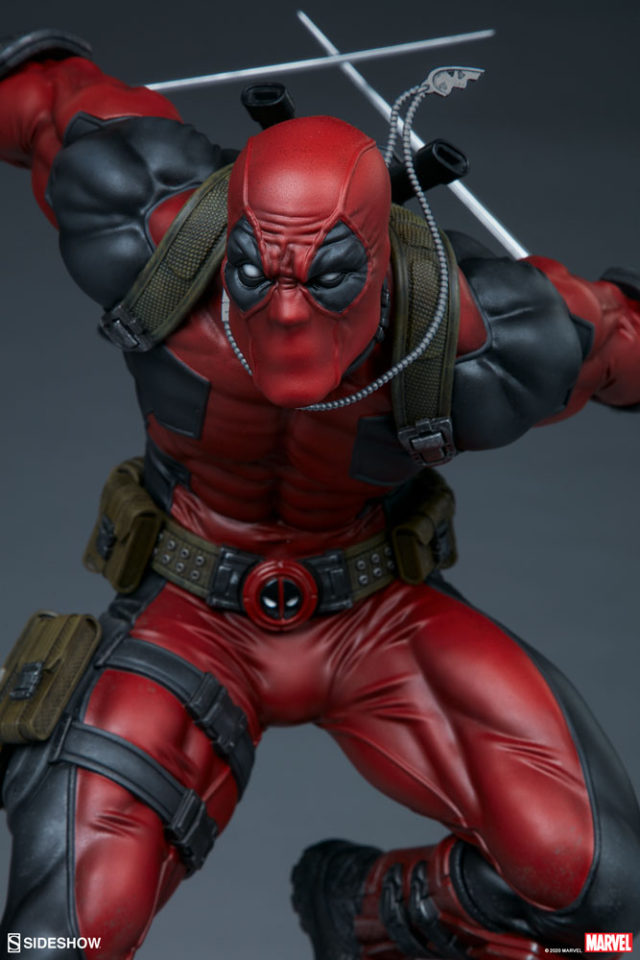 Close-Up of 2020 Sideshow Collectibles Deadpool Statue Premium Format Figure