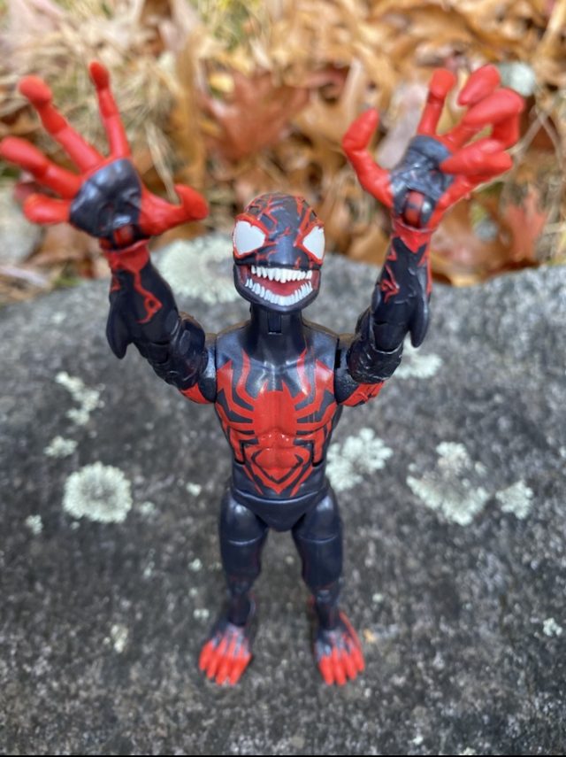 Close-Up of Marvel Legends Venompool Series Miles Morales Venomized Action Figure