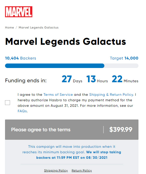 HasLab Galactus 27 Days to Go Backers Marvel Legends