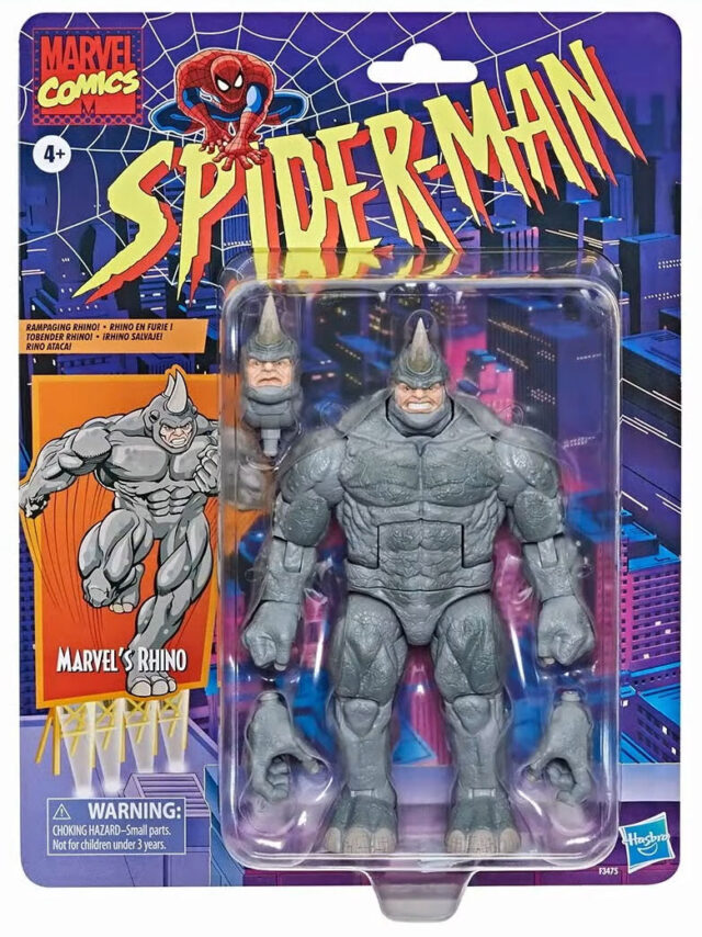 Retro Rhino Marvel Legends Spider-Man Vintage Figure Packaged
