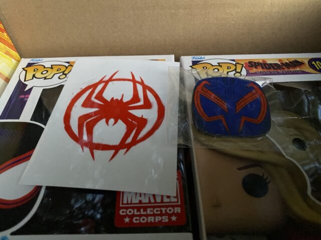 Marvel Collector Corps Funko Spider-Man Across the Spider-Verse Pin Sticker Contents