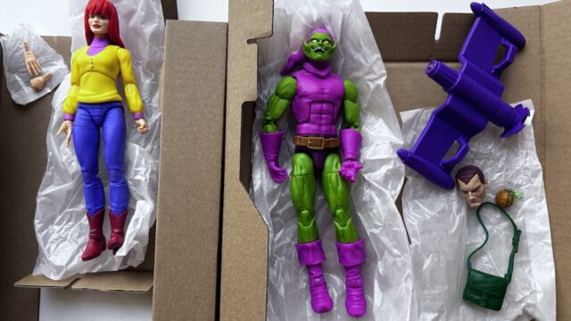 Unboxing Marvel Legends Homem-Aranha animado MJ Green Goblin 2 pacotes com acessórios