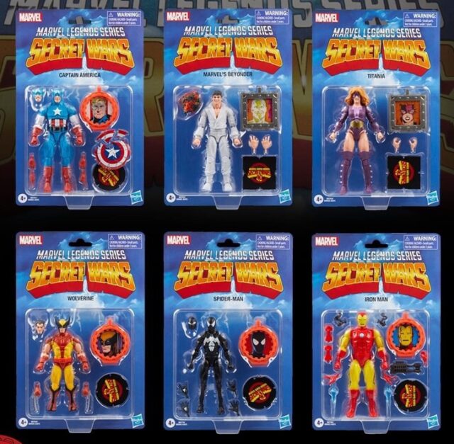 Cartões retrô embalados da série Marvel Legends Secret Wars