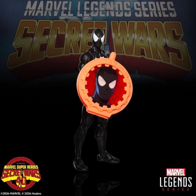 Marvel Legends Secret Wars Spider-Man Figura de terno preto com escudo Hasbro