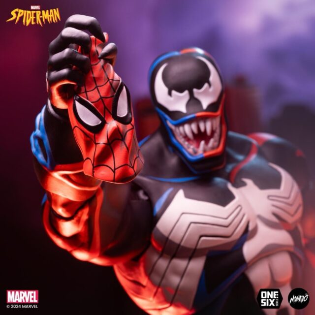 Venom MONDO Animated Series Figure Holding Spider-Man Mask