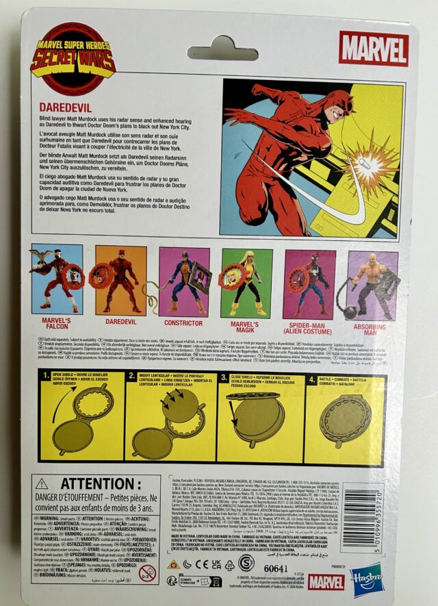 Cardback Marvel Legends Daredevil Secret Wars Figure Back of Packaqing