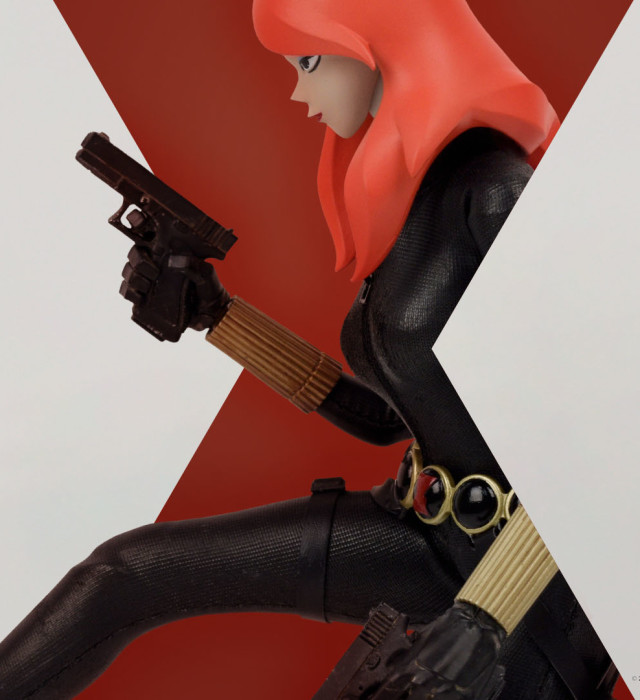 Three A Toys Black Widow Sixth Scale Figure Holding Pistols