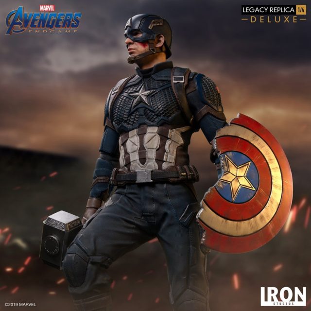 Iron Studios Captain America with Mjolnir and Broken Shield Legacy Replicas Statue