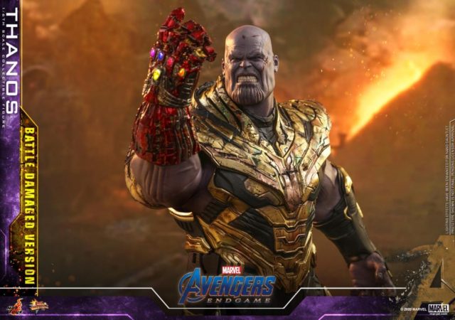 Battle Damaged Thanos Hot Toys Figure with Nano Gauntlet and Angry Head